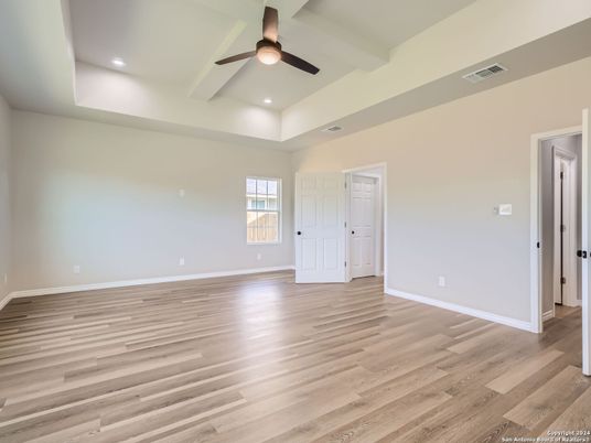 Empty room, Interior, Recessed Lighting, Wood Texture Flooring