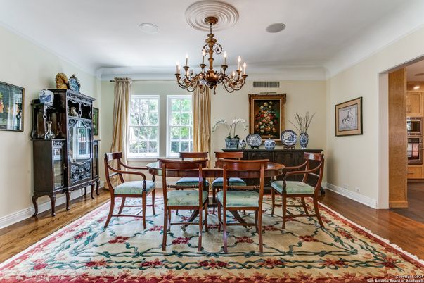 Chandelier, Dining room, Interior, Wood Texture Flooring