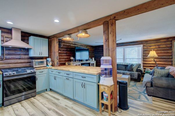 Interior, Kitchen, Living room, Recessed Lighting, Stainless Steel Appliances, Wood Texture Flooring