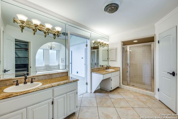 Bathroom, Dual Sink Vanities, Glass Shower, Interior, Recessed Lighting