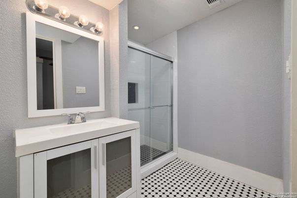 Bathroom, Glass Shower, Interior, Recessed Lighting
