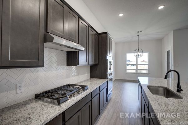 Chandelier, Interior, Kitchen, Pendant Lights, Recessed Lighting, Wood Texture Flooring