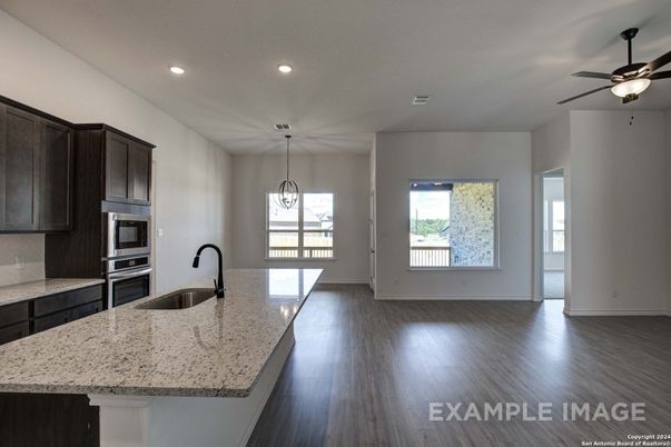 Chandelier, Interior, Kitchen, Recessed Lighting, Wood Texture Flooring