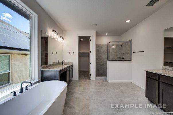 Bathroom, Dual Sink Vanities, Free Standing Baths, Glass Shower, Interior, Recessed Lighting