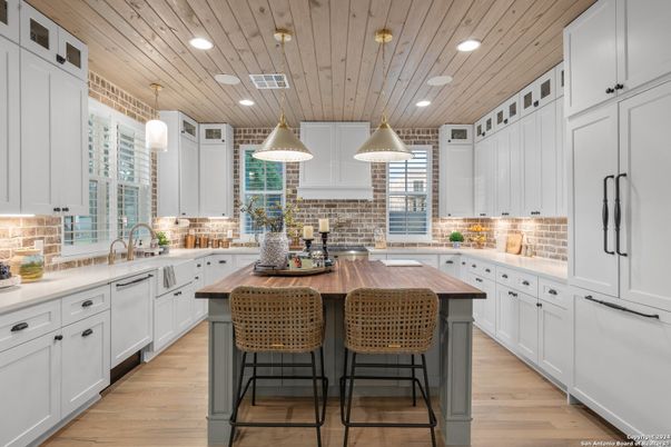 Interior, Kitchen, Pendant Lights, Recessed Lighting, Wooden Ceilings, Wood Texture Flooring