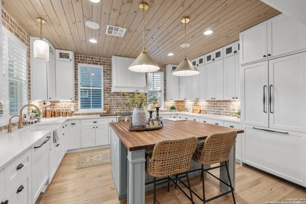 Interior, Kitchen, Pendant Lights, Recessed Lighting, Wooden Ceilings, Wood Texture Flooring