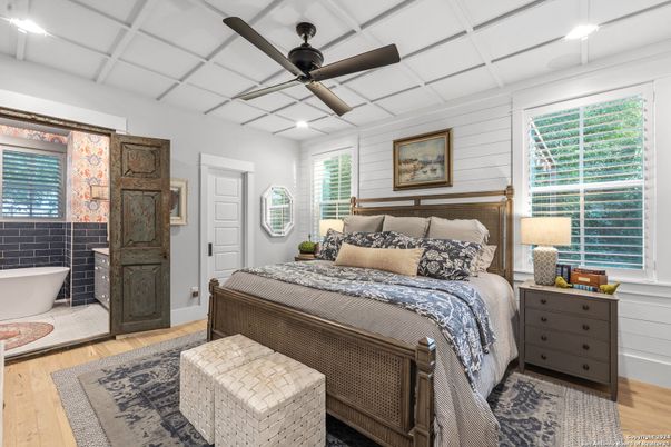 Bedroom, Interior, Recessed Lighting, Wood Texture Flooring