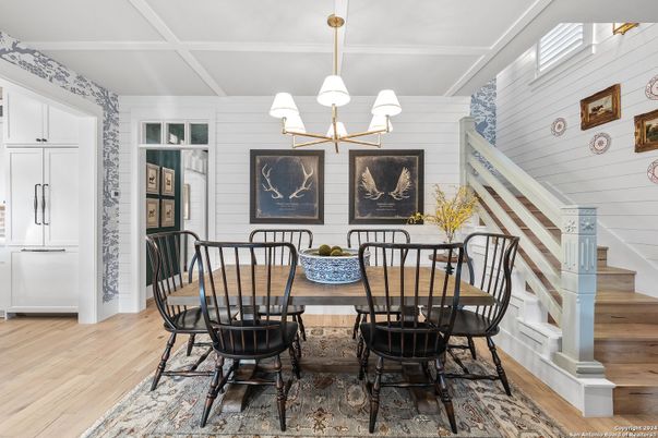 Chandelier, Dining room, Interior, Wood Texture Flooring