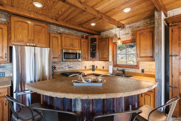 Interior, Kitchen, Pendant Lights, Recessed Lighting, Stainless Steel Appliances, Wooden Beams, Wooden Ceilings