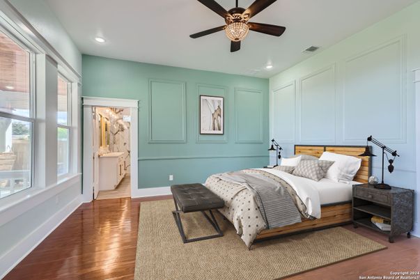 Bedroom, Interior, Recessed Lighting, Wood Texture Flooring