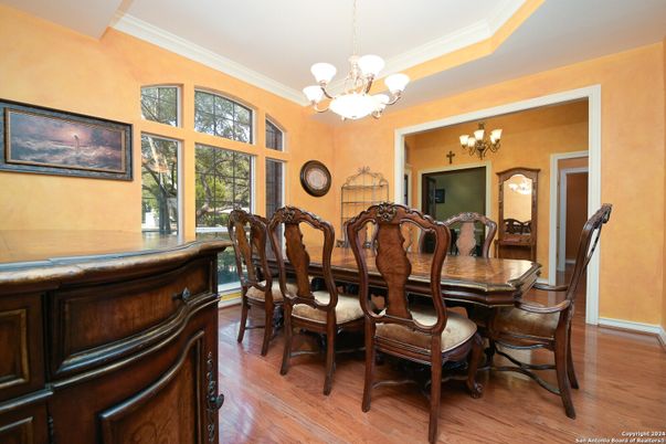 Chandelier, Dining room, Interior, Wood Texture Flooring