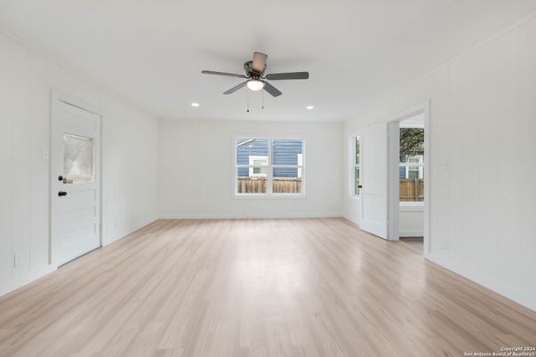 Empty room, Interior, Recessed Lighting, Wood Texture Flooring