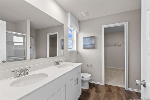 Bathroom, Dual Sink Vanities, Interior, Wood Texture Flooring