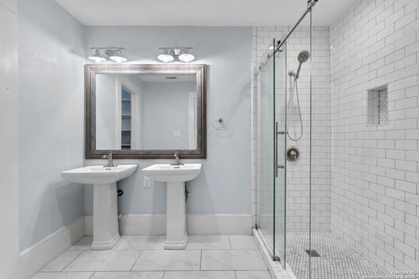 Bathroom, Dual Sink Vanities, Glass Shower, Interior, Marble
