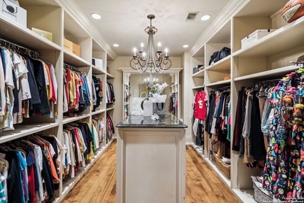 Chandelier, Interior, Recessed Lighting, Walk-in Closets, Wood Texture Flooring