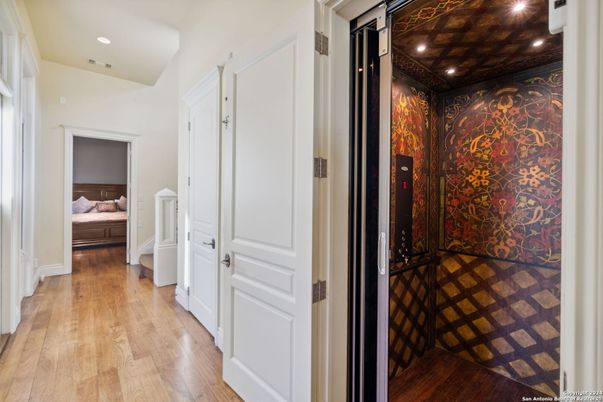 Bedroom, Elevator, Interior, Recessed Lighting, Wood Texture Flooring