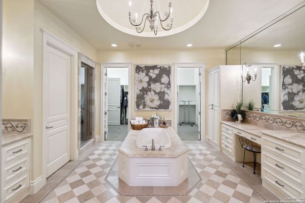 Bathroom, Chandelier, Interior, Recessed Lighting