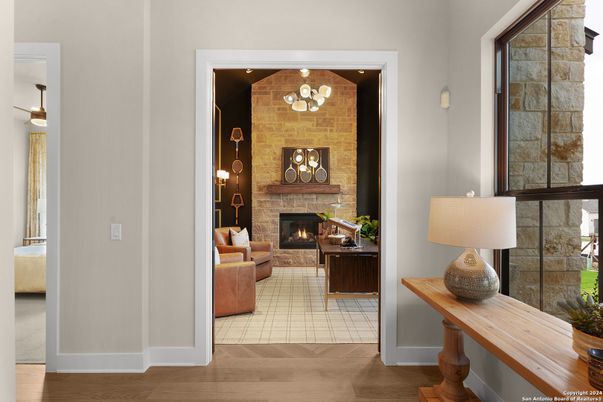 Fireplace, Interior, Living room, Stone Walls, Wood Texture Flooring