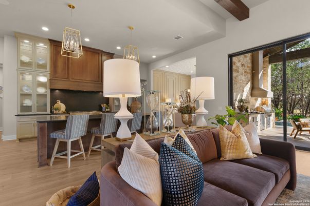 Interior, Kitchen, Living room, Pendant Lights, Recessed Lighting, Wooden Beams, Wood Texture Flooring