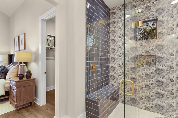 Bathroom, Glass Shower, Interior, Wood Texture Flooring