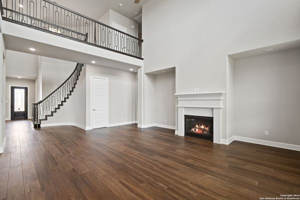 Fireplace, Interior, Recessed Lighting, Wood Texture Flooring
