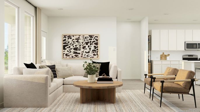 Interior, Kitchen, Living room, Recessed Lighting, Stainless Steel Appliances, Wood Texture Flooring