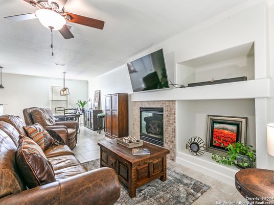 Dining room, Fireplace, Interior, Living room, Pendant Lights, Stone Walls