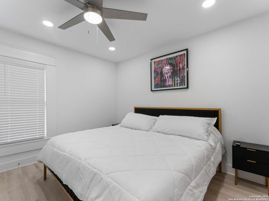 Bedroom, Interior, Recessed Lighting, Wood Texture Flooring