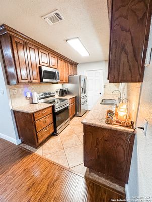 Interior, Kitchen, Stainless Steel Appliances, Wood Texture Flooring