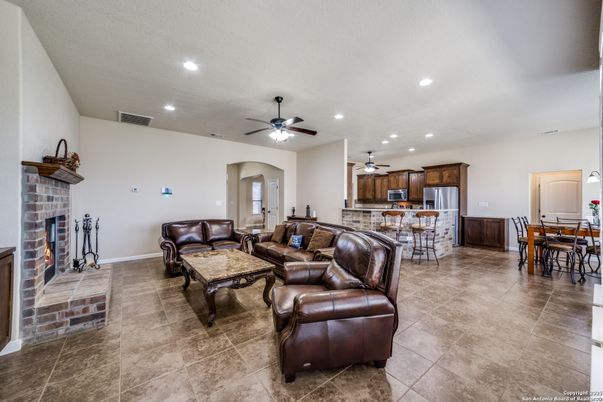 Dining room, Fireplace, Interior, Kitchen, Living room, Recessed Lighting