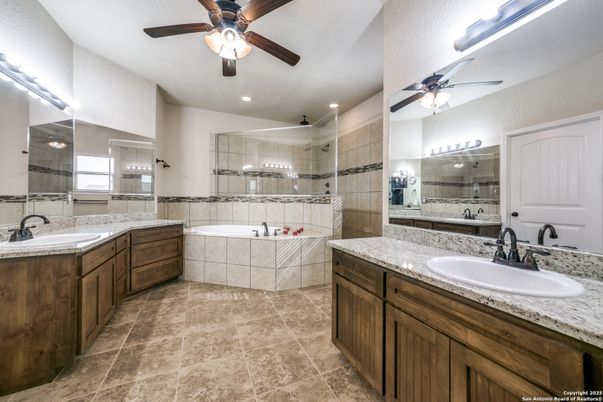 Bathroom, Dual Sink Vanities, Glass Shower, Interior, Recessed Lighting