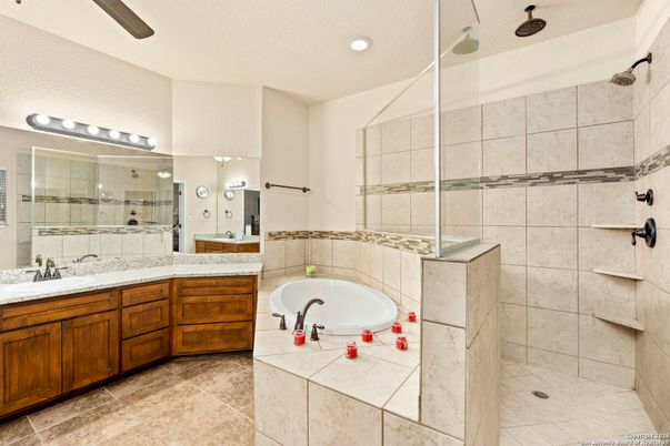 Bathroom, Dual Sink Vanities, Glass Shower, Interior, Recessed Lighting
