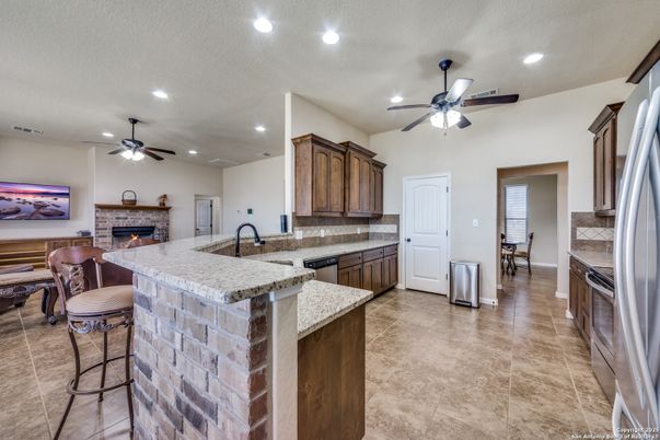 Dining room, Fireplace, Interior, Kitchen, Recessed Lighting