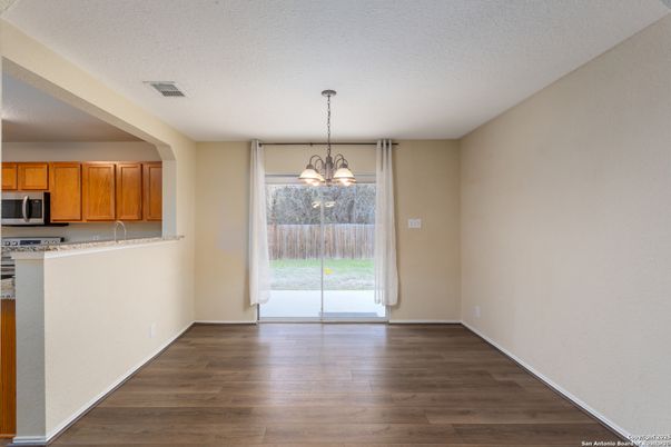 Empty room, Interior, Kitchen, Pendant Lights, Wood Texture Flooring