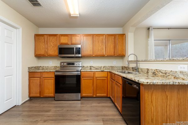 Interior, Kitchen, Stainless Steel Appliances, Wood Texture Flooring