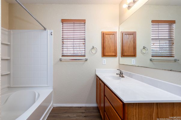 Bathroom, Dual Sink Vanities, Interior, Wood Texture Flooring