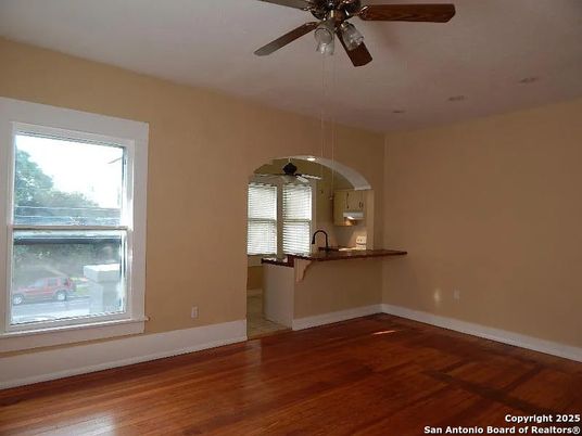 Empty room, Interior, Kitchen, Pendant Lights, Wood Texture Flooring
