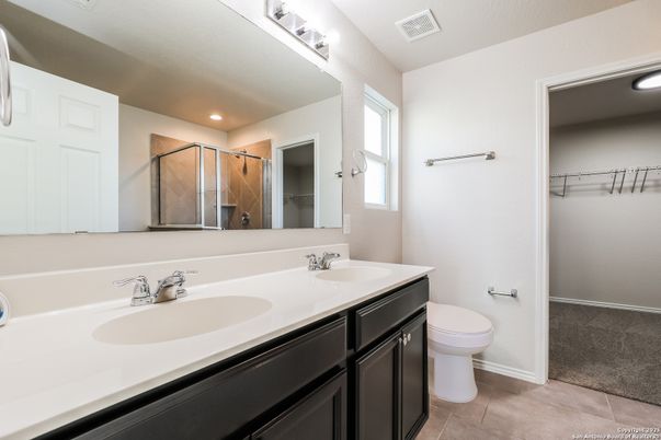 Bathroom, Dual Sink Vanities, Interior, Recessed Lighting, Walk-in Closets