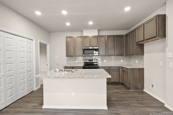 Interior, Kitchen, Recessed Lighting, Wood Texture Flooring