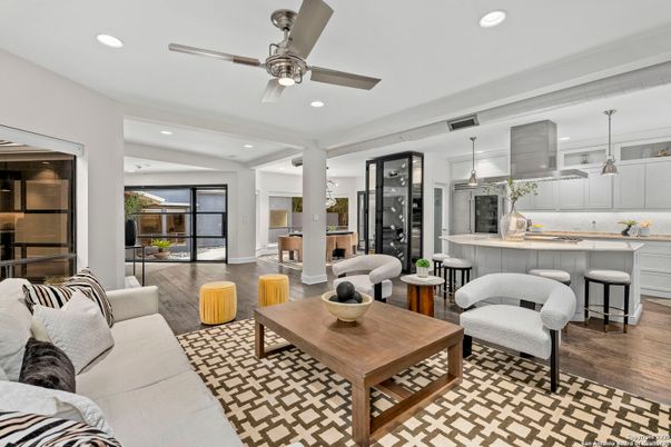 Interior, Kitchen, Living room, Pendant Lights, Recessed Lighting, Wood Texture Flooring