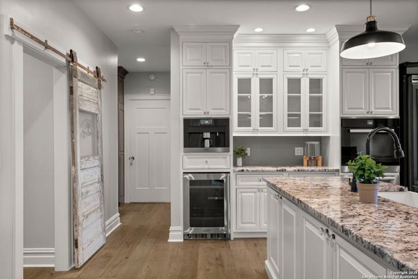 Interior, Kitchen, Pendant Lights, Recessed Lighting, Wood Texture Flooring