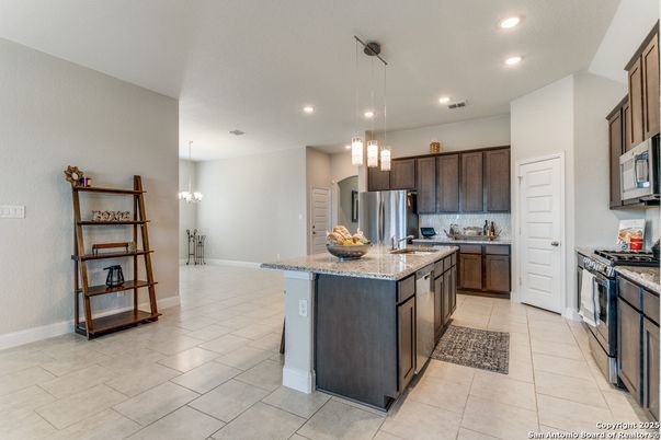 Chandelier, Interior, Kitchen, Pendant Lights, Recessed Lighting, Stainless Steel Appliances