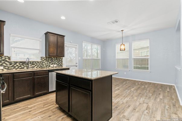 Interior, Kitchen, Pendant Lights, Recessed Lighting, Wood Texture Flooring