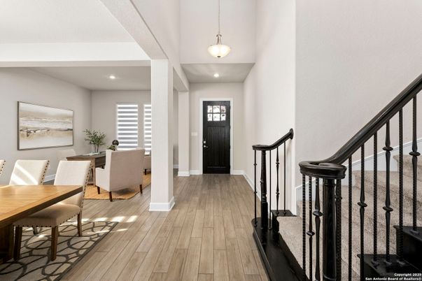Dining room, Interior, Pendant Lights, Recessed Lighting, Wood Texture Flooring