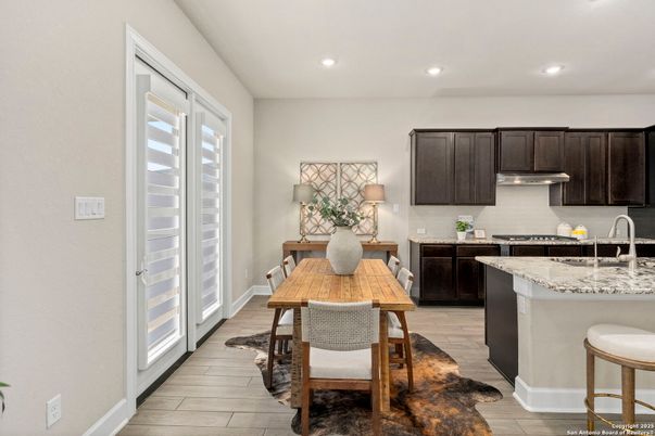 Dining room, Interior, Kitchen, Recessed Lighting, Wood Texture Flooring