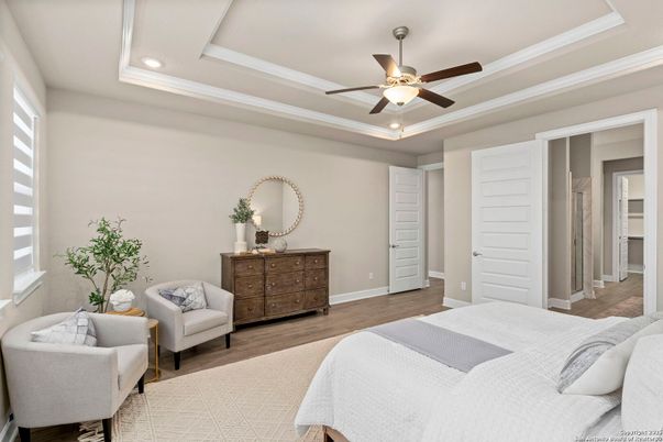 Bedroom, Interior, Recessed Lighting, Wood Texture Flooring