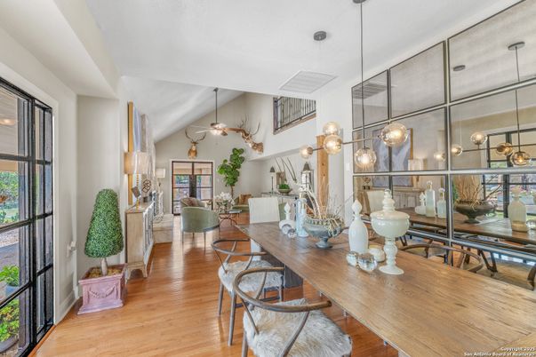 Dining room, Interior, Living room, Pendant Lights, Wood Texture Flooring