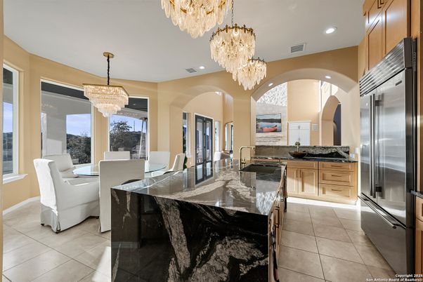 Chandelier, Interior, Kitchen, Recessed Lighting, Stainless Steel Appliances