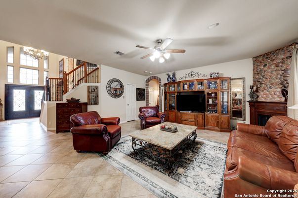 Chandelier, Fireplace, Interior, Living room