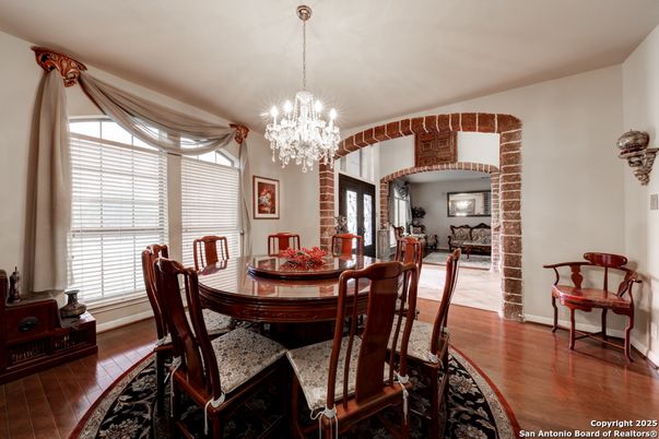Chandelier, Dining room, Interior, Wood Texture Flooring